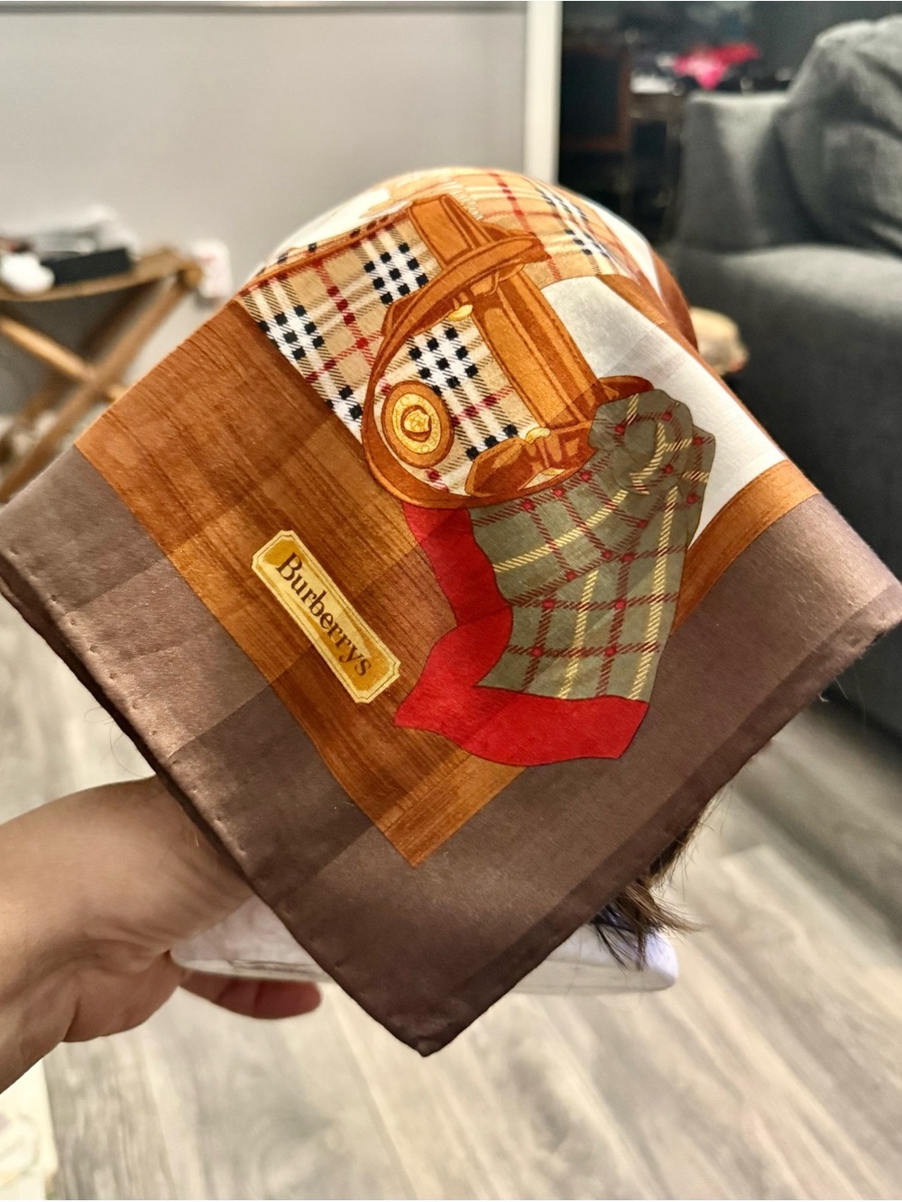 Burberry Multicolor Plaid Accessories Silk Scarf - Tan, Red, Brown, Cream - Picture 6 of 7